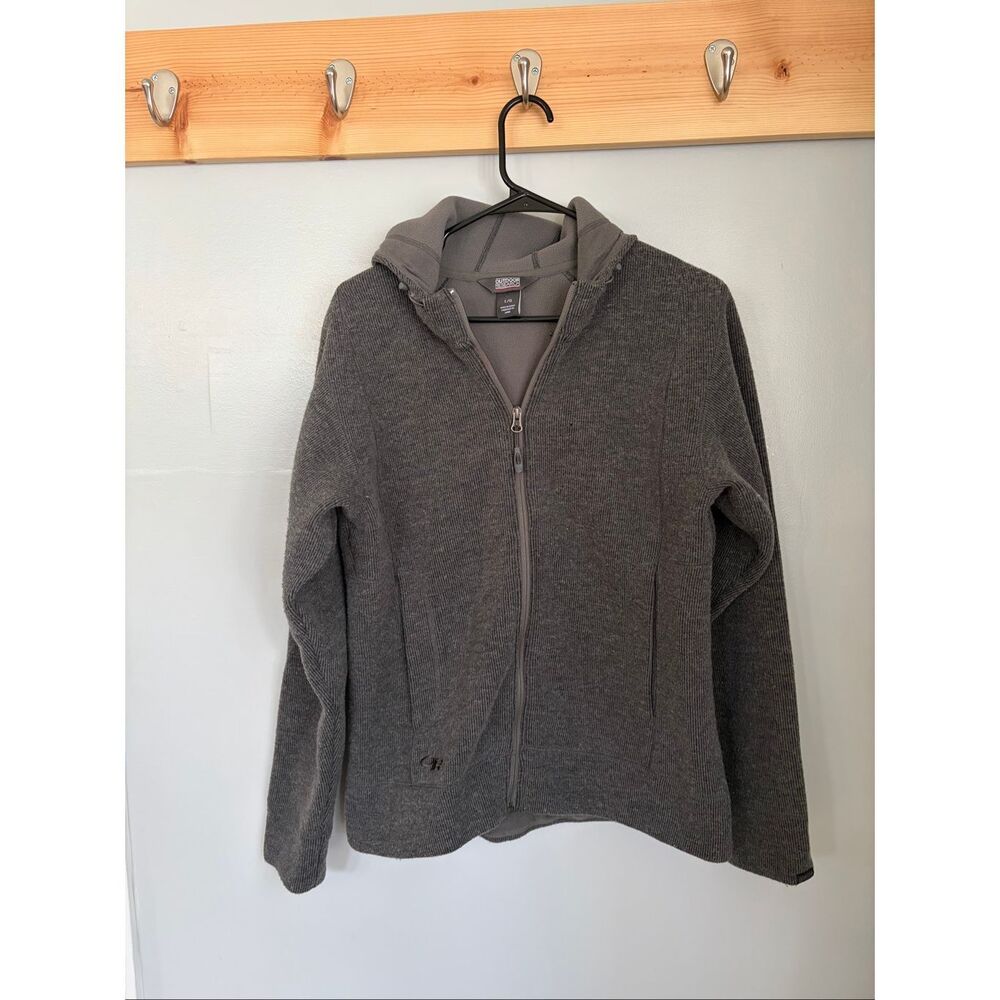 Outdoor Research Gray Rib Knit Fleece Full Zip Hoodie Jacket Pockets Size L